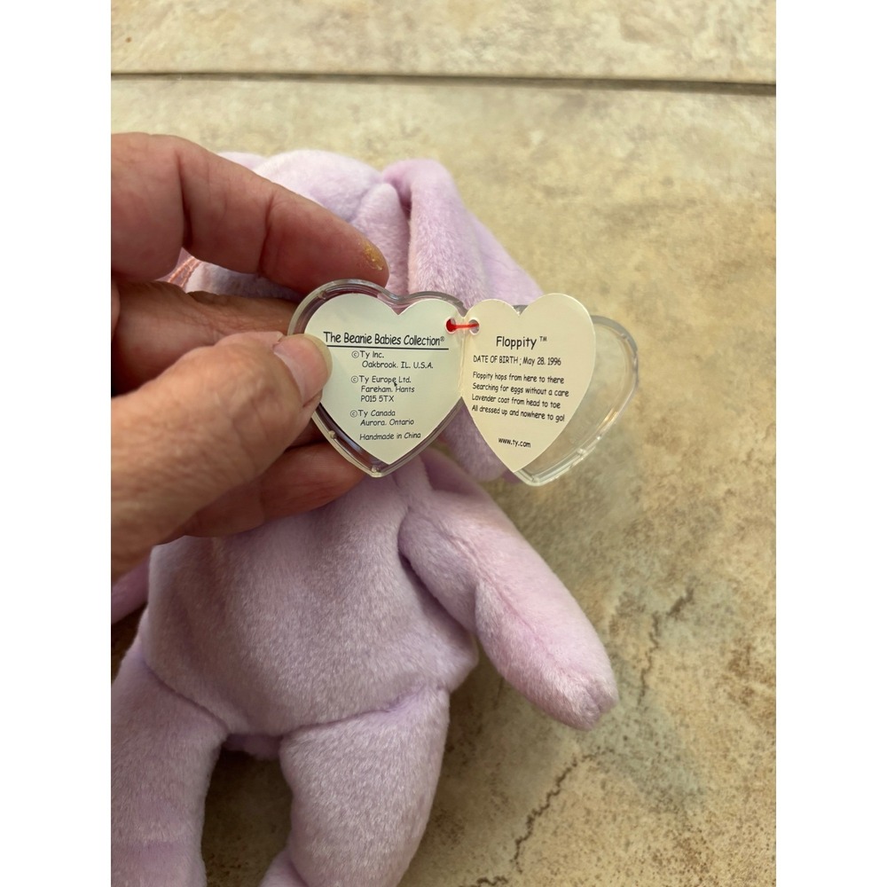 Ty Beanie Baby Floppity the Bunny Lavender Purple Rabbit 1996 Vintage Plush Toy - Picture 2 of 4